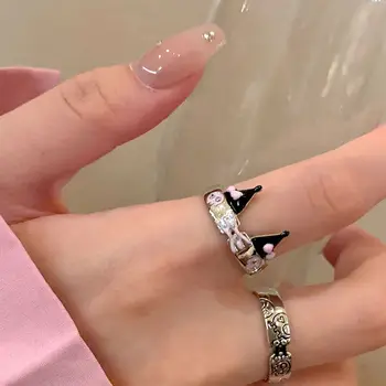 Кольцо для пары из мультфильма Kawaii Kuromi Sanrio, кольцо с нишевым дизайном, женское чувство продвинутой индивидуальности, Кольцо высокого уровня внешнего вида