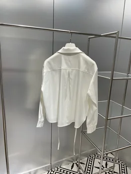 Модная Классическая роскошная дизайнерская ткань, новая повседневная белая рубашка с вышивкой на шнуровке, блузка Женская L1