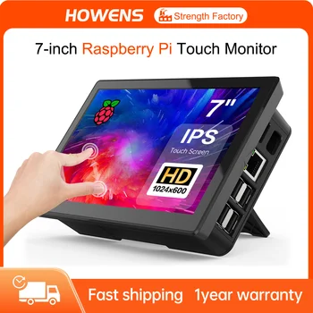 HOWENS Портативный 7-дюймовый сенсорный ЖК-дисплей Raspberry Pi 4 5 Экран Промышленный монитор 1024x600 Поддержка HDMI Type-c Дисплей Ноутбук Pie 3/4